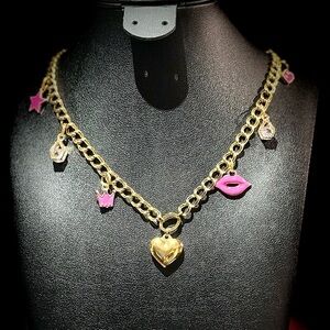 Gold and Pink Charm Necklace